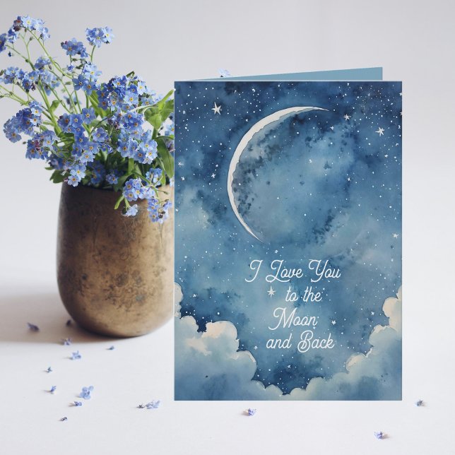 Tarjeta Azul suave te amo a la luna en cualquier ocasión (Say "I love you" with this any occasion card that's perfect for an anniversary or Valentine's Day. )