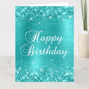 Tarjeta Azul Turquesa Brillante Feliz Cumpleaños Grande