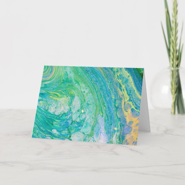 Tarjeta Azul Verde Abstracto Arte de fluido acrílico (Anverso)