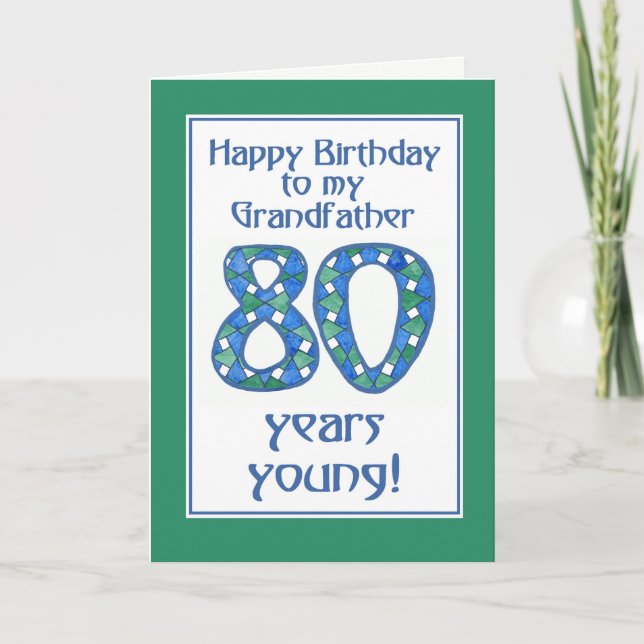 Tarjeta Azul, verde, blanco, abuelo de cumpleaños 80 (Anverso)