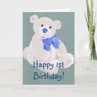 Tarjeta azul y blanca del peluche