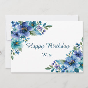 Tarjeta Azul y Verde Acuarela Floral Personalizada