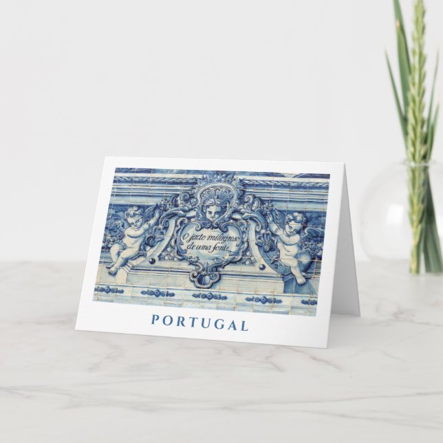 Tarjeta Azulejos religiosos portugueses azules con ángeles (Anverso)