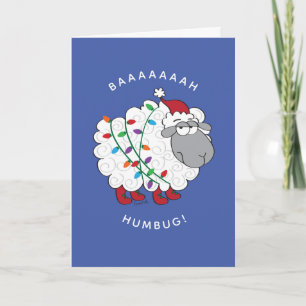 Tarjeta Baaah Humbug Sheep envuelto en Navidades enciende 