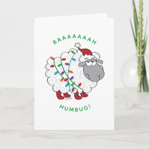 Tarjeta Baaah Humbug Sheep envuelto en Navidades enciende 