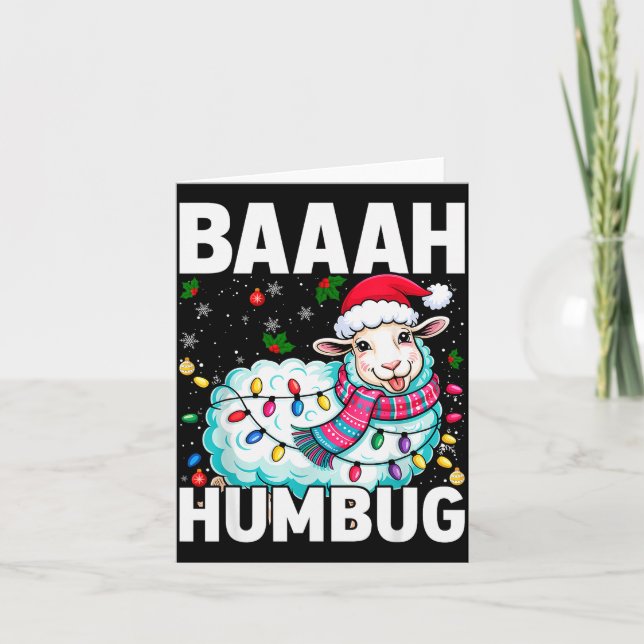 Tarjeta Baaah Humbug Sheep Xmas Lights Funny Anti Christma (Anverso)