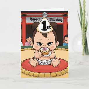 Tarjeta Babby sumo wrestler primer cumpleaños