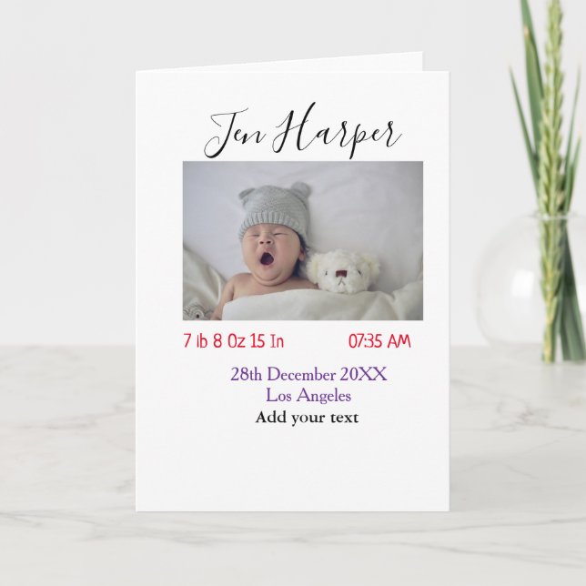 Tarjeta Baby birth stats add name place date keepsake memo (Anverso)