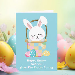 Tarjeta Baby Blue Happy Easter Bunny Cute Personalizable