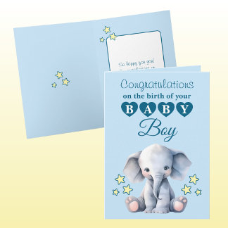 Tarjeta Baby boy congratulations elephant blue