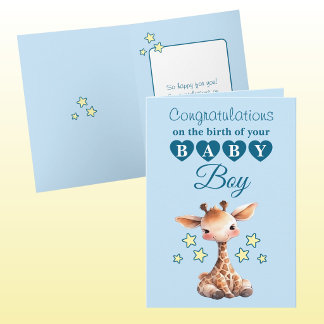 Tarjeta Baby boy congratulations giraffe blue