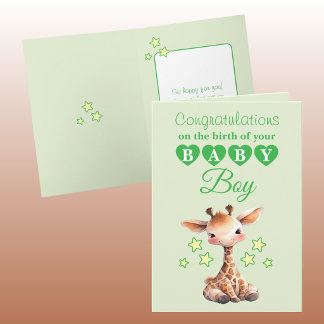 Tarjeta Baby boy congratulations giraffe green