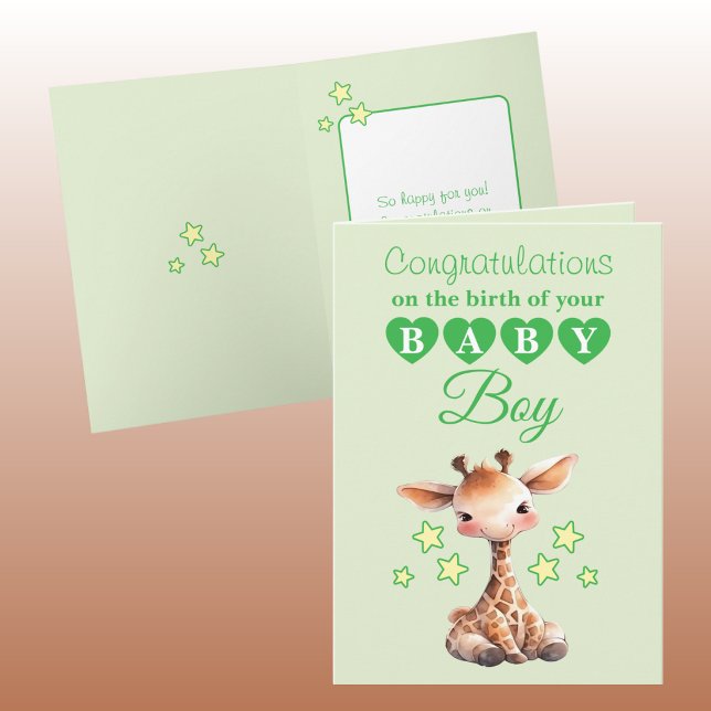Tarjeta Baby boy congratulations giraffe green (Subido por el creador)