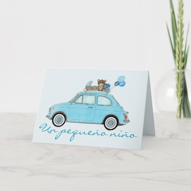 Tarjeta Baby Boy Fiat 500 Felicitaciones Españolas (Anverso)