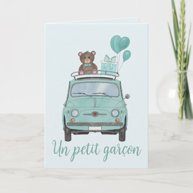 Tarjeta Baby Boy Fiat 500 Felicitaciones Francesas (Anverso)
