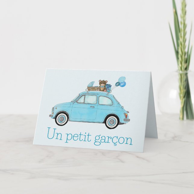 Tarjeta Baby Boy Fiat 500 Felicitaciones Francesas (Anverso)