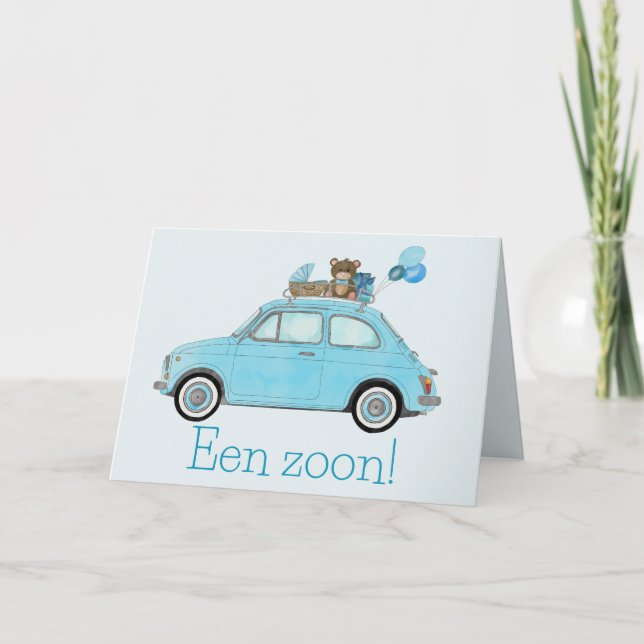 Tarjeta Baby Boy Fiat 500 Felicitaciones Holandesas (Anverso)