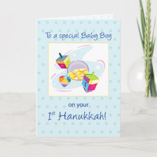 Tarjeta Baby Boy First Hanukkah Dreidel Gold Coins
