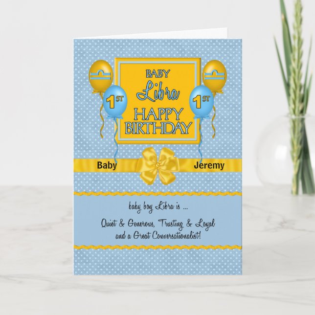 Tarjeta Baby Boy Libra 1er cumpleaños Zodiac (Anverso)