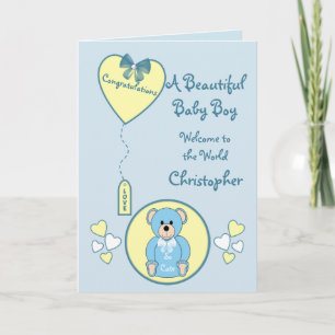 Tarjeta Baby Boy Teded oso azul y amarillo
