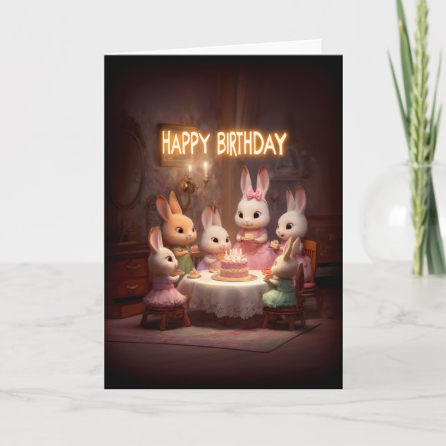 Tarjeta Baby Bunny Birthday Party Cake Candle Celebration (Anverso)