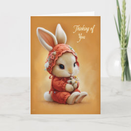 Tarjeta Baby Bunny in Cozy Red Bonnet Thinking of You
