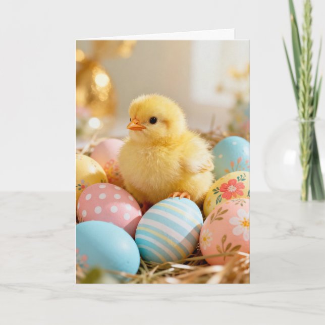 Tarjeta Baby Chick and Easter Eggs (Anverso)