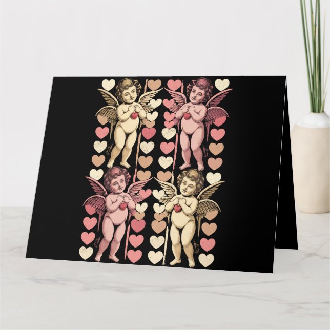 Tarjeta Baby Cupid Coquette bow Retro Día de San Valentín (Anverso)