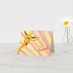 Tarjeta Baby Cute Yellow Giraffe Personalizado Nombre Cong