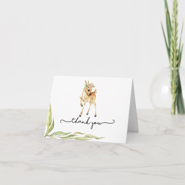 Tarjeta Baby Deer In Green Baby Shower Gracias (Anverso)
