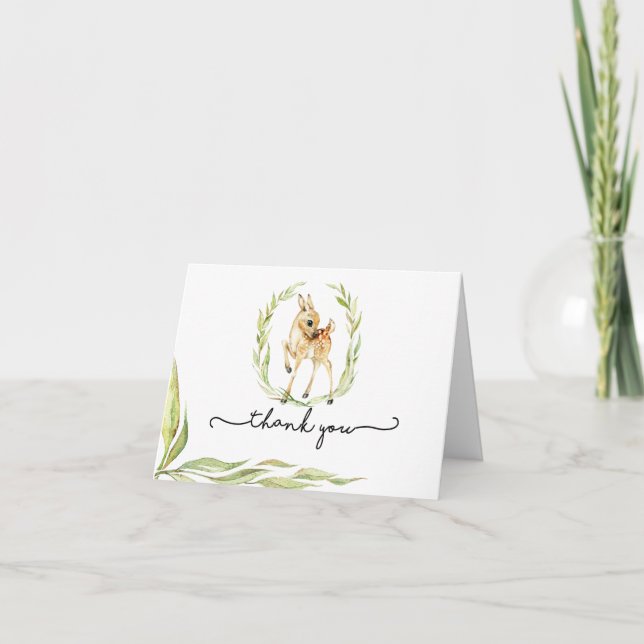 Tarjeta Baby Deer In Green Baby Shower Gracias (Anverso)