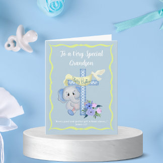 Tarjeta Baby Elephant With Cross and Dove Baptism Card