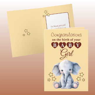 Tarjeta Baby girl congratulations elephant peach