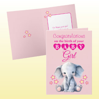 Tarjeta Baby girl congratulations elephant pink