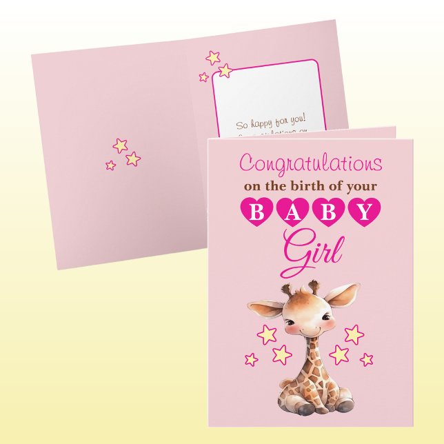 Tarjeta Baby girl congratulations giraffe pink (Subido por el creador)