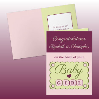 Tarjeta Baby girl congratulations pink green