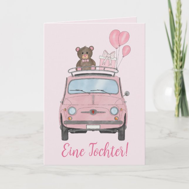 Tarjeta Baby Girl Fiat 500 Felicitaciones alemanas (Anverso)