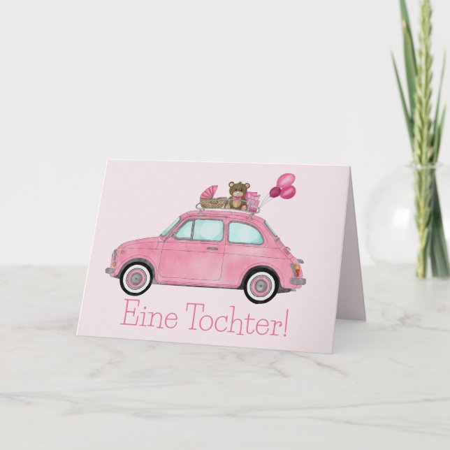Tarjeta Baby Girl Fiat 500 Felicitaciones alemanas (Anverso)