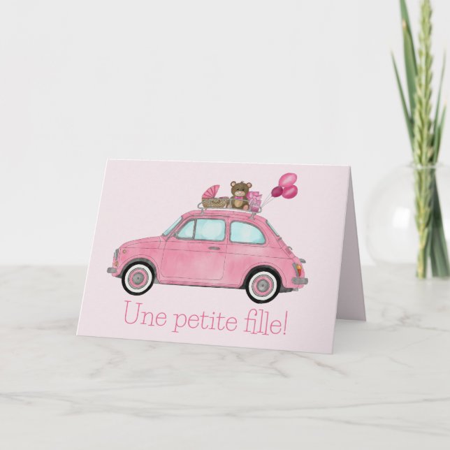 Tarjeta Baby Girl Fiat 500 felicitaciones francesas (Anverso)