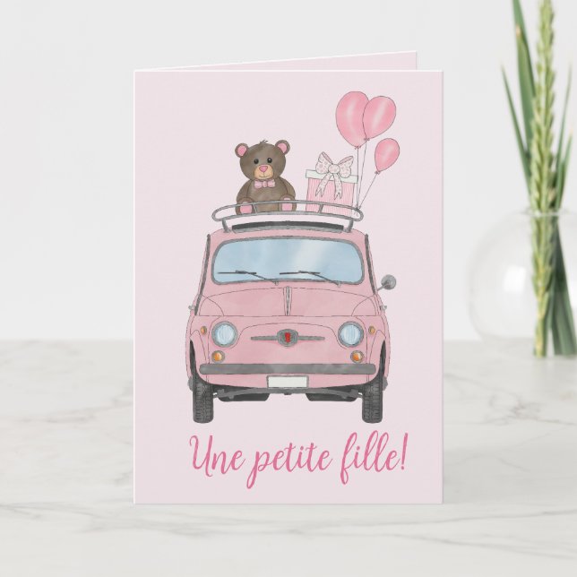 Tarjeta Baby Girl Fiat 500 felicitaciones francesas (Anverso)