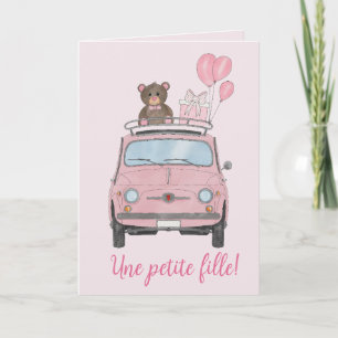 Tarjeta Baby Girl Fiat 500 felicitaciones francesas