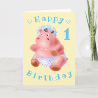 Baby Hippo Funny Birthday Card - Personalizable