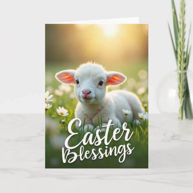 Tarjeta Baby Lamb Easter Blessings Card (Anverso)