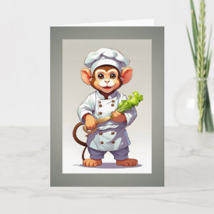 Tarjeta Baby Monkey Chef Ilustracion Blank Saludo