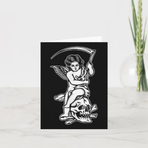 Tarjeta Baby Reaper Skull Scythe Blackwork Tattoo Flash