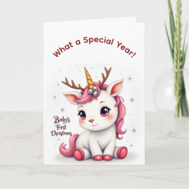 Tarjeta Baby’s First Christmas 2025 Unicorn Reindeer card