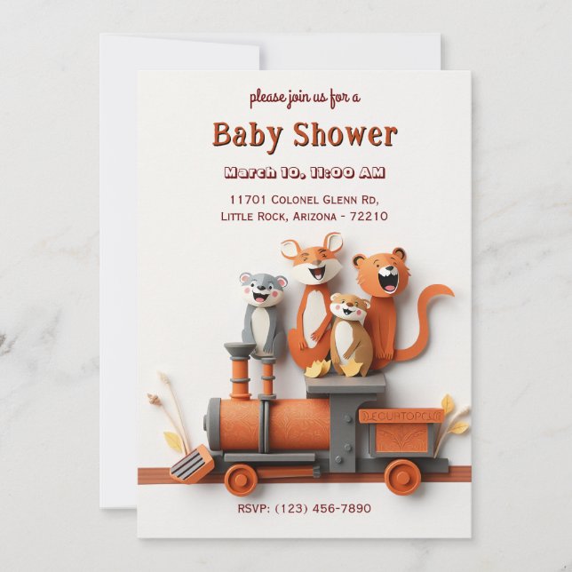 Tarjeta Baby Shower Adorable Animal Train (Anverso)