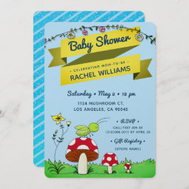 Tarjeta Baby Shower azul para el Purpurina Cricket