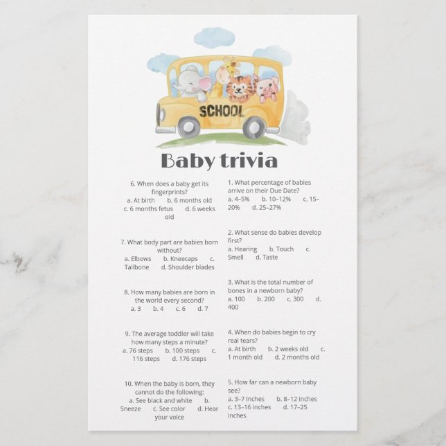Tarjeta Baby Shower Baby trivia Scrip Cute Woodlan (Anverso)