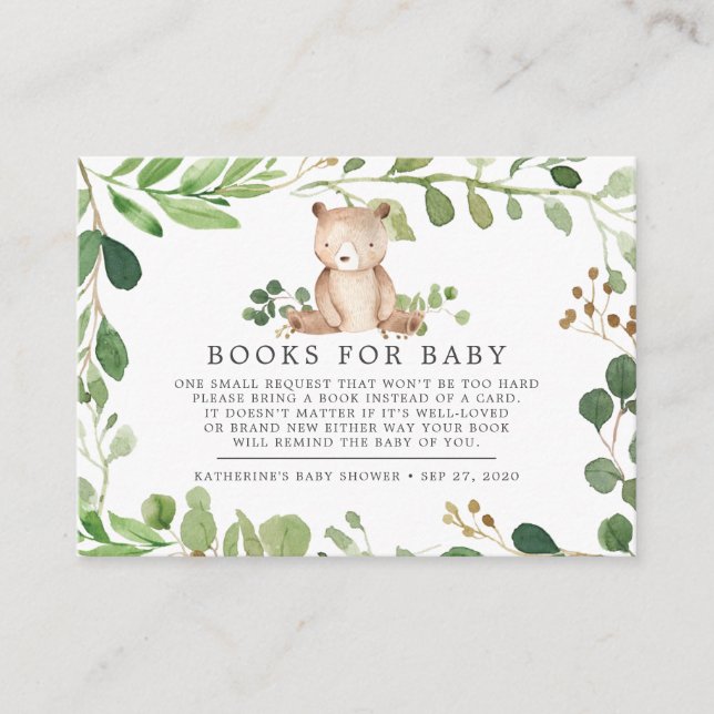 Tarjeta Baby Shower Bear Books Para Bebés (Anverso)